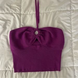 Ribbed Purple O-Center Crop Top